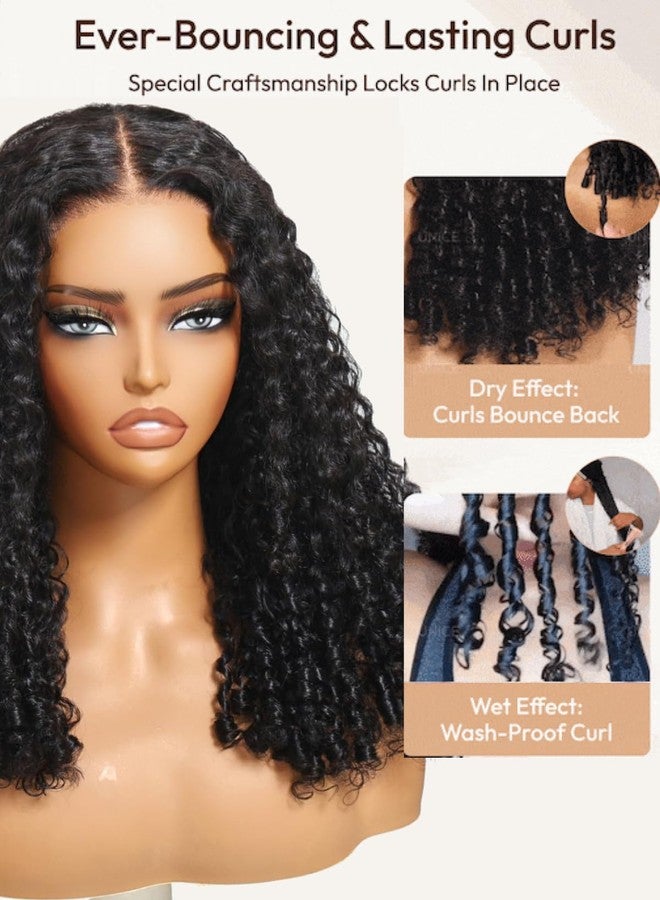 UNICE Curly Human Hair Wig with Finger Coil Ends Bye Bye Knots 7x5 Lace Glueless Wigs Human Hair Pre Plucked Pre Cut Bleached Knots Natural Hairline 150% Density 18 inch - Image 3